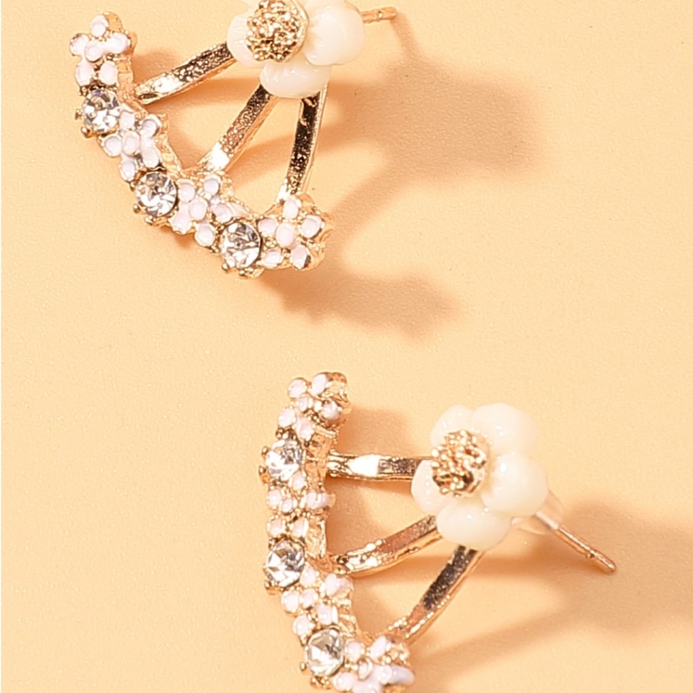 1pair Rhinestone Floral Ear Jacket - Picture 4 of 4